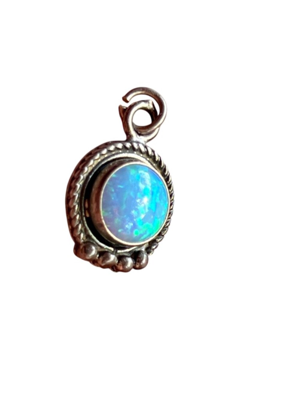 Navajo 925 Pendant SS Blue Opal Rope & Bead 5/8" x .5" Wide - Picture 7 of 8